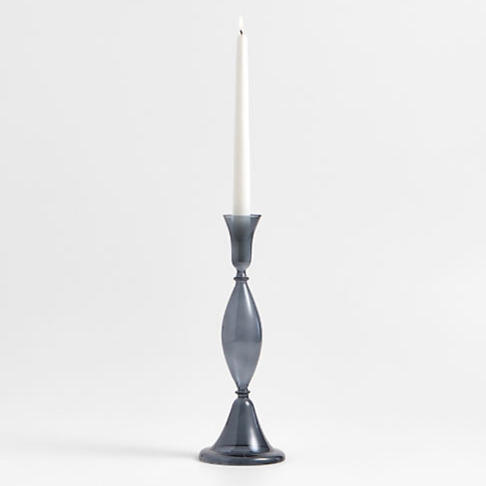 New! 🇮🇹✨🕯️ Milano Blue Glass Taper Candle Holder 12.5”